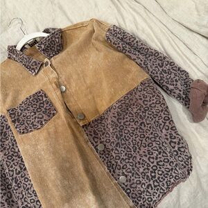 HYFVE Brown and Pink Leopard-Print Corduroy Jean Jacket